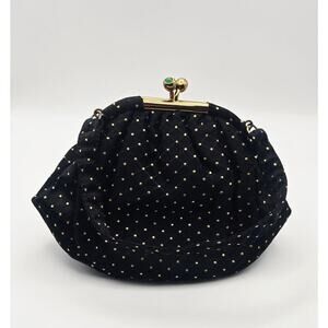 Frilo Vintage Black and Gold Polka Dot Clutch/Wristlet Purse